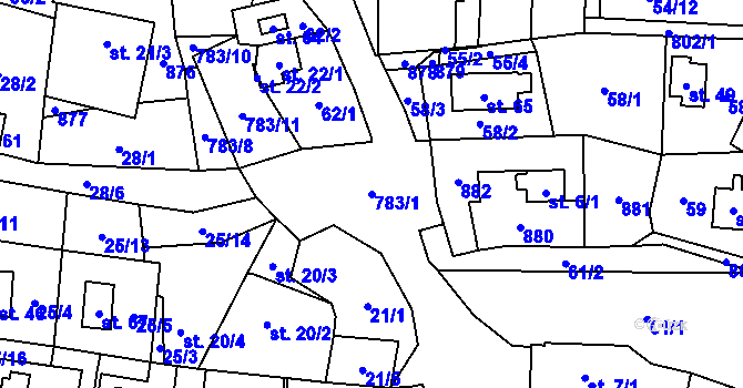 Parcela st. 783/1 v KÚ Blahuňov, Katastrální mapa