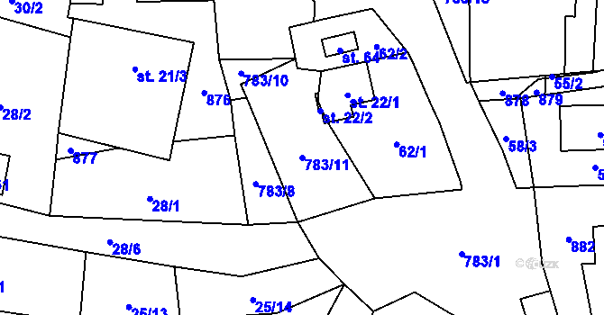 Parcela st. 783/11 v KÚ Blahuňov, Katastrální mapa