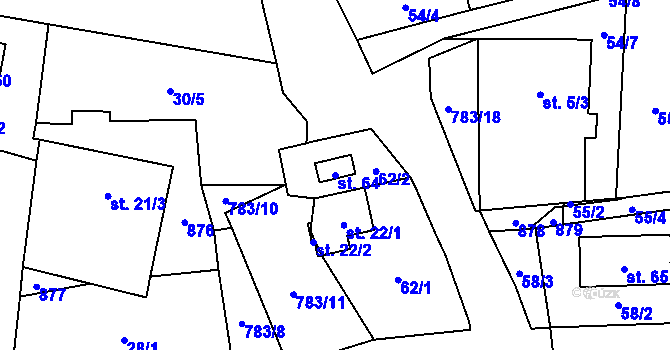 Parcela st. 64 v KÚ Blahuňov, Katastrální mapa