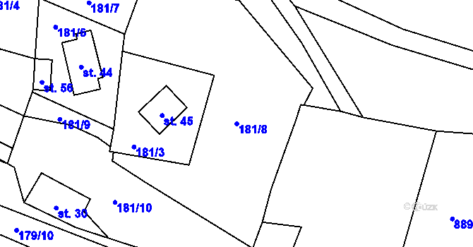 Parcela st. 181/8 v KÚ Blahuňov, Katastrální mapa