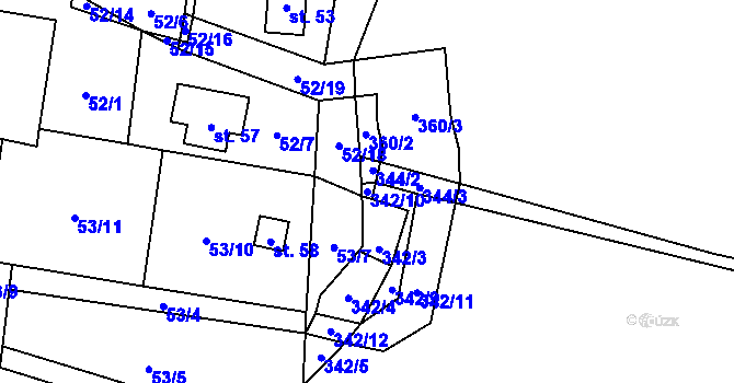Parcela st. 342/10 v KÚ Blahuňov, Katastrální mapa