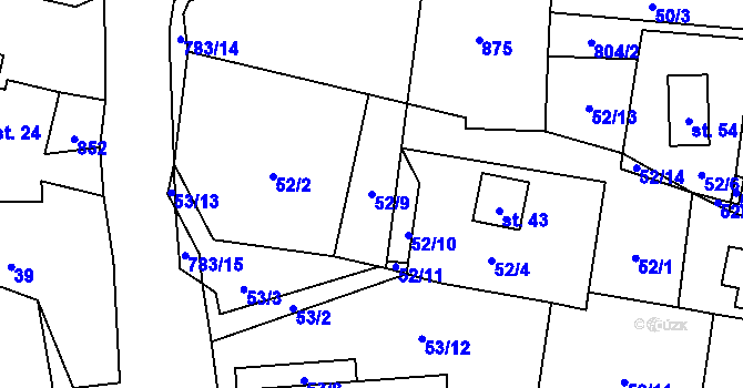 Parcela st. 52/9 v KÚ Blahuňov, Katastrální mapa