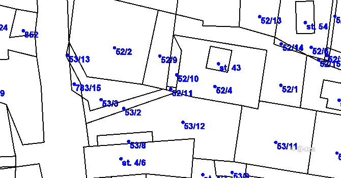Parcela st. 52/11 v KÚ Blahuňov, Katastrální mapa