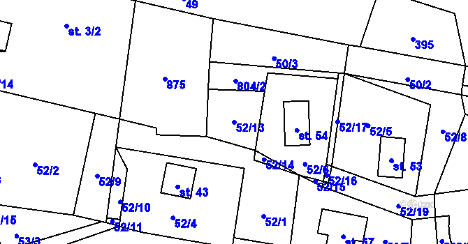 Parcela st. 52/13 v KÚ Blahuňov, Katastrální mapa