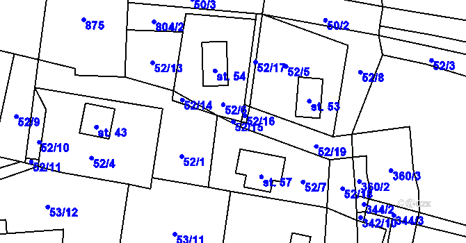 Parcela st. 52/15 v KÚ Blahuňov, Katastrální mapa
