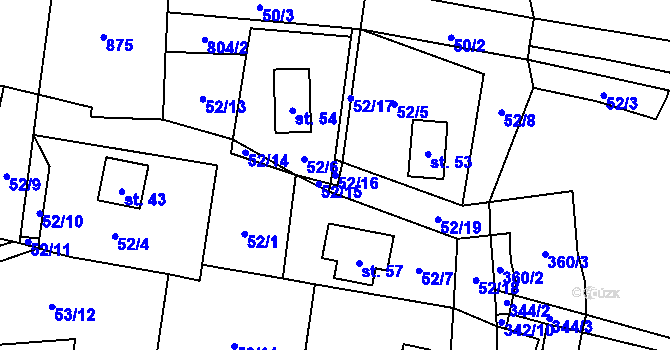 Parcela st. 52/16 v KÚ Blahuňov, Katastrální mapa