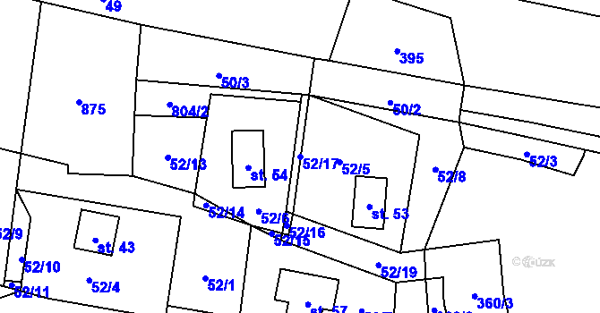 Parcela st. 52/17 v KÚ Blahuňov, Katastrální mapa