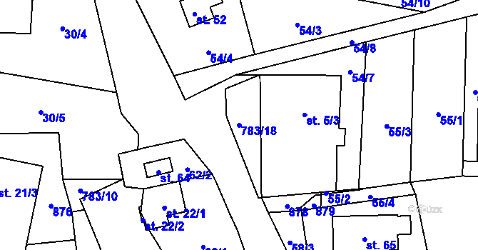 Parcela st. 783/18 v KÚ Blahuňov, Katastrální mapa