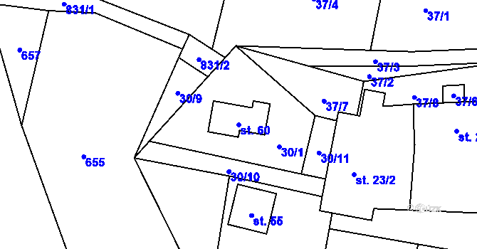 Parcela st. 60 v KÚ Blahuňov, Katastrální mapa