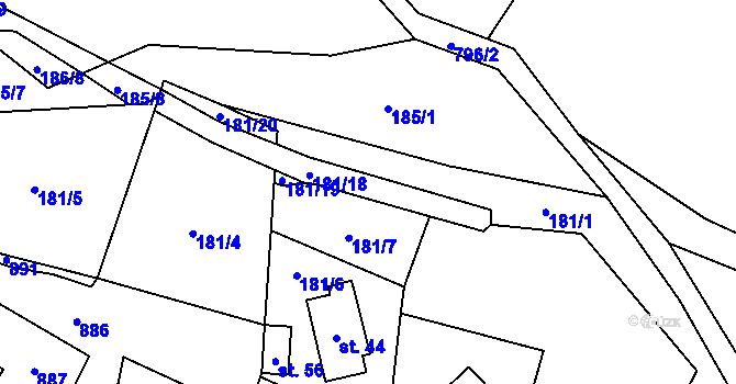 Parcela st. 181/18 v KÚ Blahuňov, Katastrální mapa