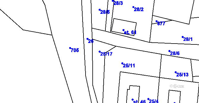 Parcela st. 25/17 v KÚ Blahuňov, Katastrální mapa