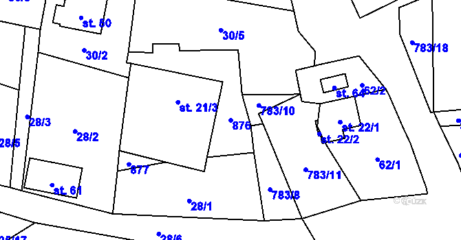 Parcela st. 876 v KÚ Blahuňov, Katastrální mapa