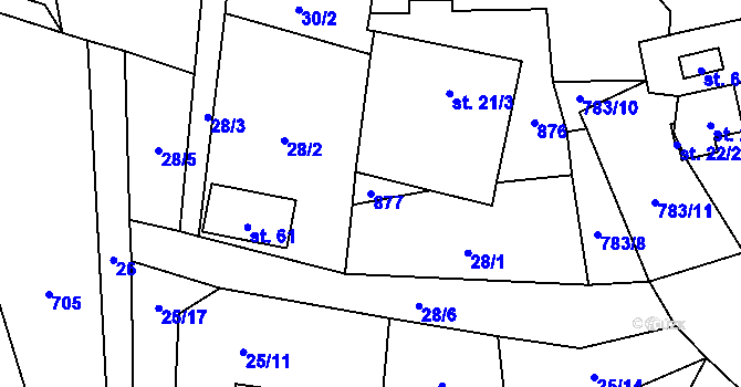 Parcela st. 877 v KÚ Blahuňov, Katastrální mapa