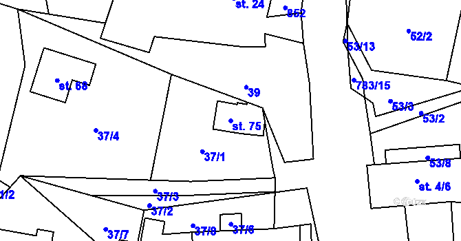Parcela st. 75 v KÚ Blahuňov, Katastrální mapa