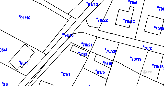 Parcela st. 70/21 v KÚ Místo, Katastrální mapa