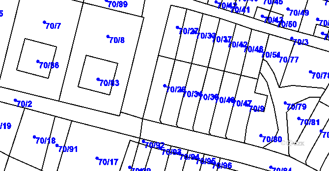 Parcela st. 70/28 v KÚ Místo, Katastrální mapa