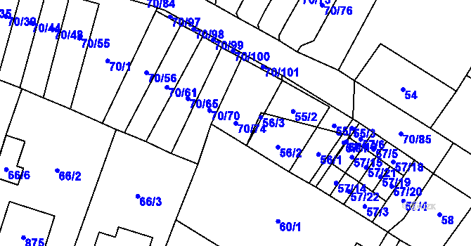 Parcela st. 70/74 v KÚ Místo, Katastrální mapa
