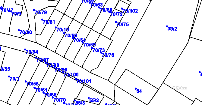 Parcela st. 70/76 v KÚ Místo, Katastrální mapa