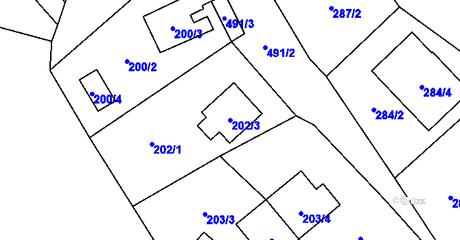 Parcela st. 202/3 v KÚ Místo, Katastrální mapa