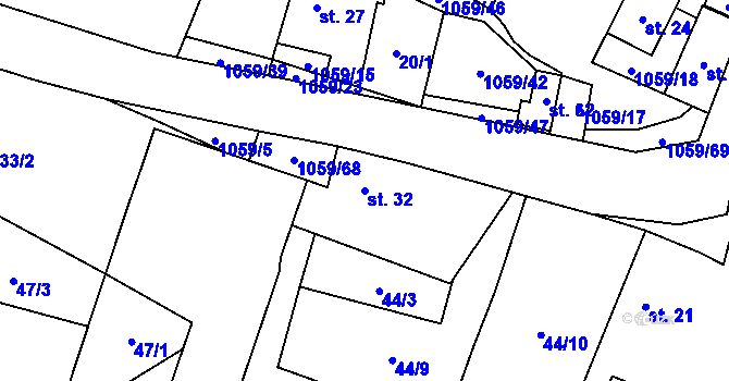 Parcela st. 32 v KÚ Vysoká u Chomutova, Katastrální mapa