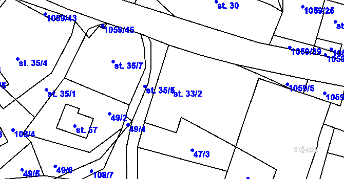 Parcela st. 33/2 v KÚ Vysoká u Chomutova, Katastrální mapa