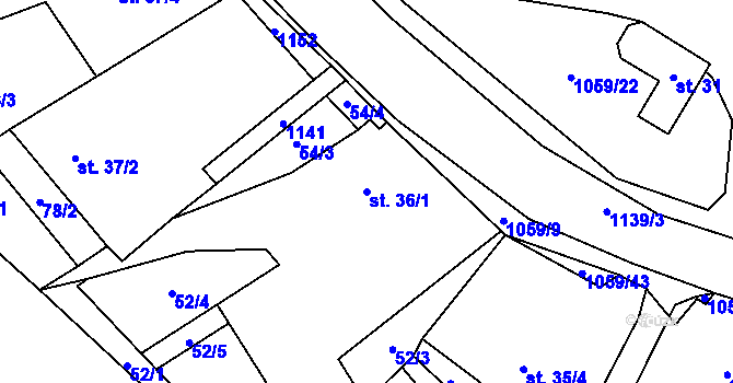 Parcela st. 36/1 v KÚ Vysoká u Chomutova, Katastrální mapa