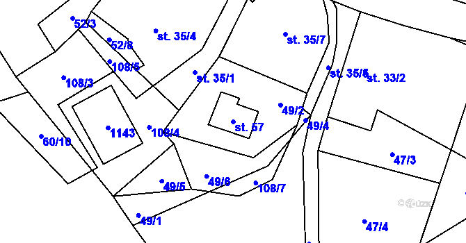 Parcela st. 57 v KÚ Vysoká u Chomutova, Katastrální mapa