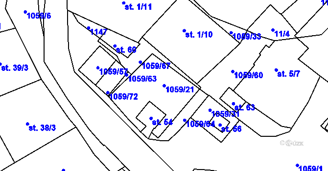 Parcela st. 1059/21 v KÚ Vysoká u Chomutova, Katastrální mapa