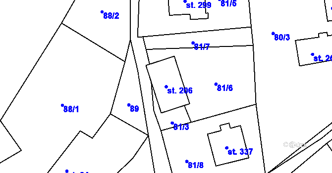 Parcela st. 206 v KÚ Mistrovice nad Orlicí, Katastrální mapa
