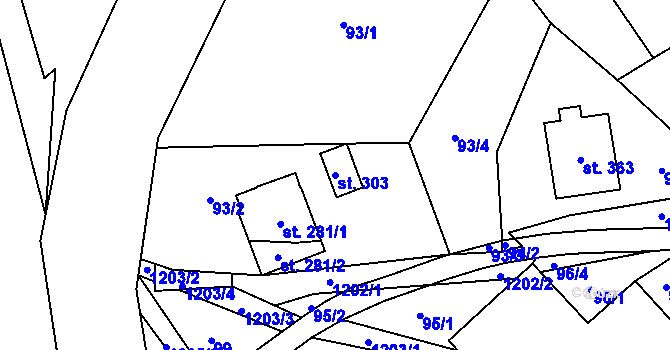 Parcela st. 303 v KÚ Mistrovice nad Orlicí, Katastrální mapa