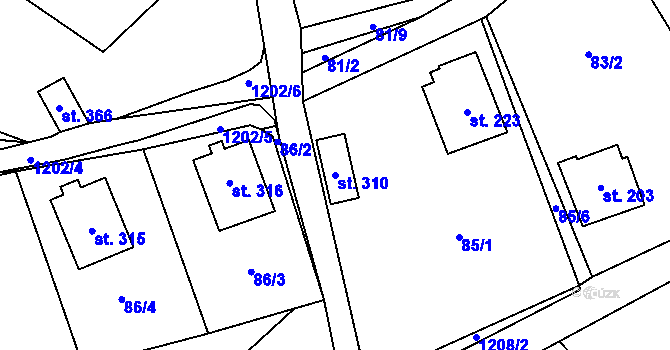 Parcela st. 310 v KÚ Mistrovice nad Orlicí, Katastrální mapa