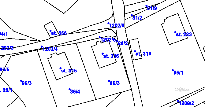 Parcela st. 316 v KÚ Mistrovice nad Orlicí, Katastrální mapa
