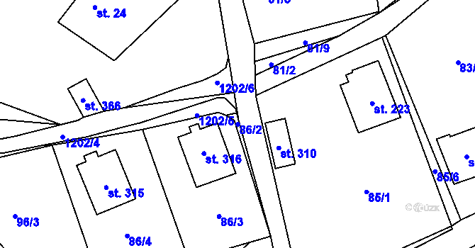 Parcela st. 86/2 v KÚ Mistrovice nad Orlicí, Katastrální mapa