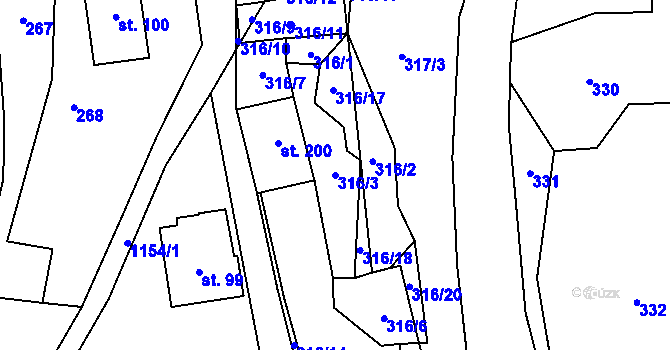 Parcela st. 316/3 v KÚ Mistrovice nad Orlicí, Katastrální mapa