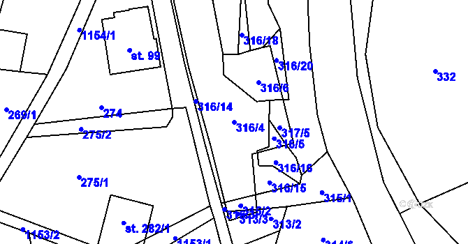 Parcela st. 316/4 v KÚ Mistrovice nad Orlicí, Katastrální mapa