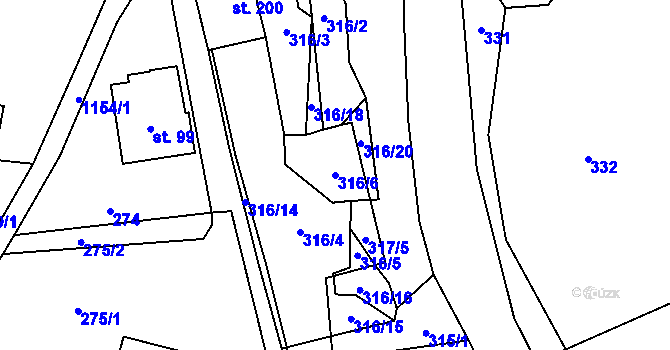 Parcela st. 316/6 v KÚ Mistrovice nad Orlicí, Katastrální mapa