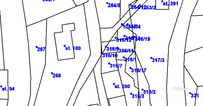 Parcela st. 316/10 v KÚ Mistrovice nad Orlicí, Katastrální mapa
