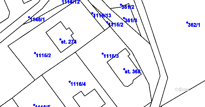 Parcela st. 1116/3 v KÚ Mistrovice nad Orlicí, Katastrální mapa
