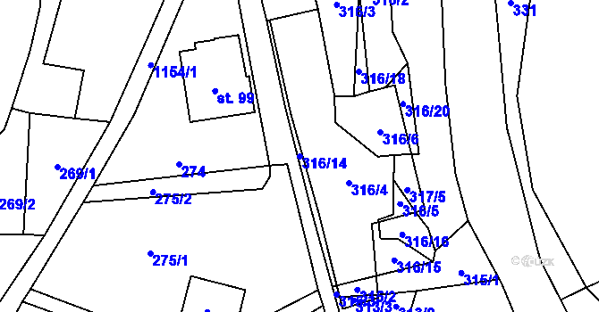Parcela st. 316/14 v KÚ Mistrovice nad Orlicí, Katastrální mapa
