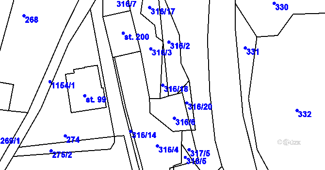 Parcela st. 316/18 v KÚ Mistrovice nad Orlicí, Katastrální mapa