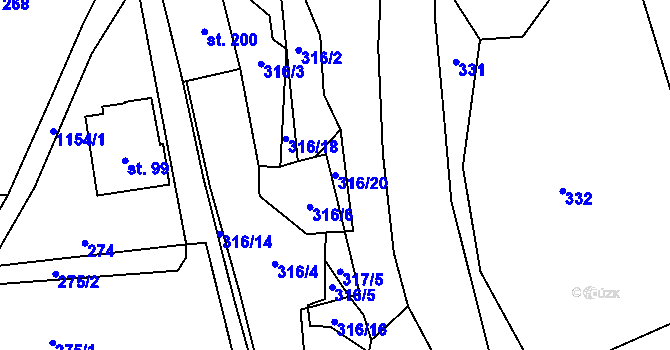 Parcela st. 316/20 v KÚ Mistrovice nad Orlicí, Katastrální mapa