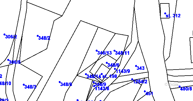 Parcela st. 348/13 v KÚ Mistrovice nad Orlicí, Katastrální mapa