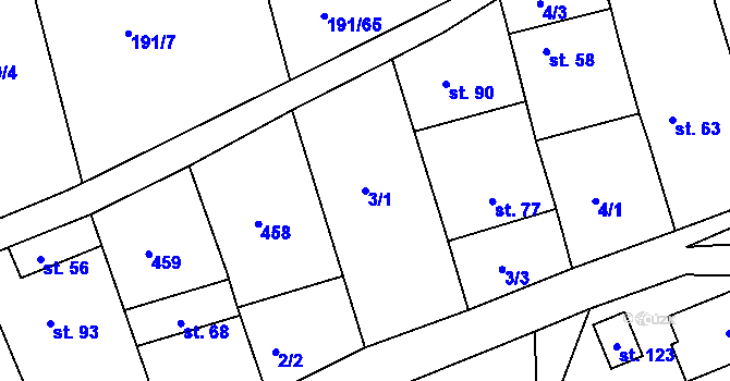 Parcela st. 3/1 v KÚ Javorovec, Katastrální mapa