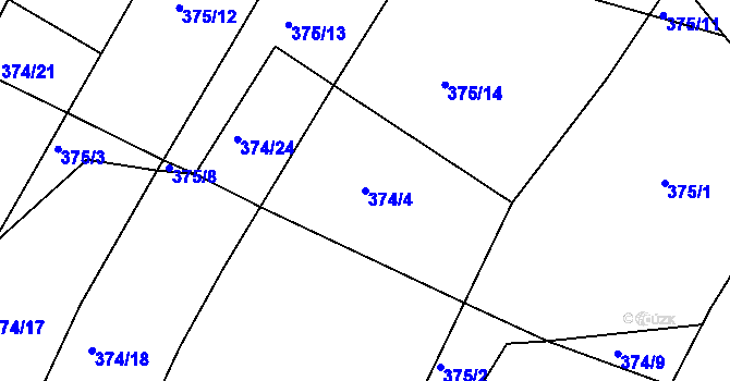 Parcela st. 374/4 v KÚ Javorovec, Katastrální mapa