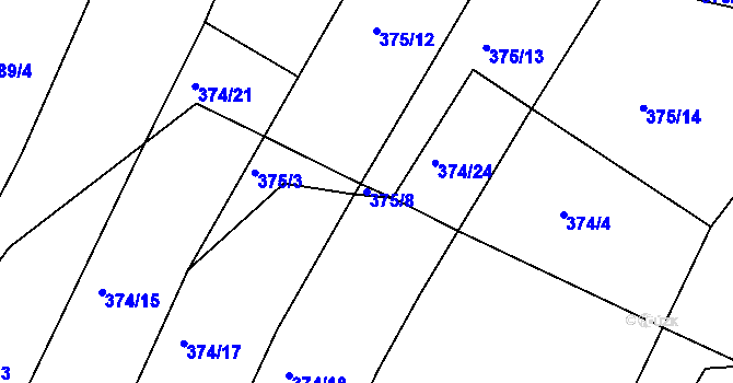 Parcela st. 375/8 v KÚ Javorovec, Katastrální mapa
