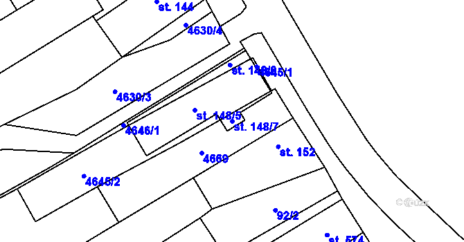 Parcela st. 148/7 v KÚ Mistřice I, Katastrální mapa