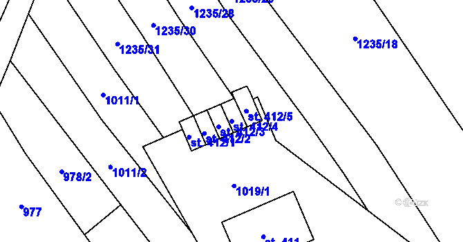 Parcela st. 412/4 v KÚ Mistřice I, Katastrální mapa