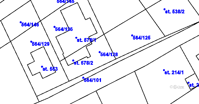 Parcela st. 564/128 v KÚ Mistřice I, Katastrální mapa