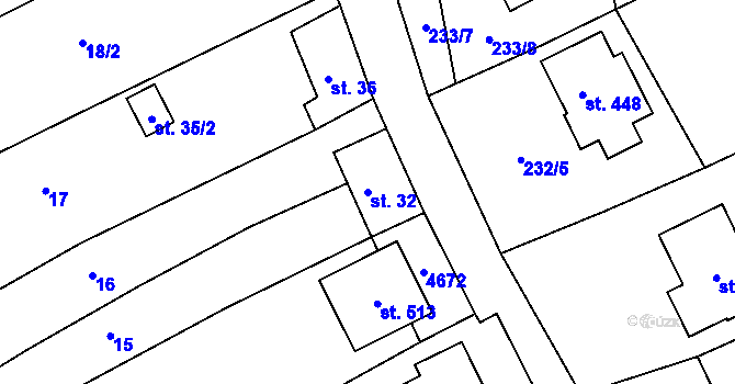 Parcela st. 32 v KÚ Mistřice I, Katastrální mapa