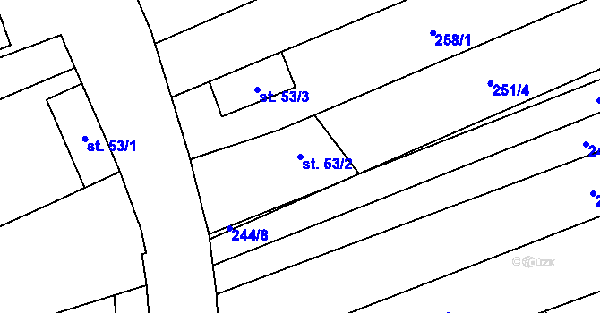 Parcela st. 53/2 v KÚ Mistřice I, Katastrální mapa